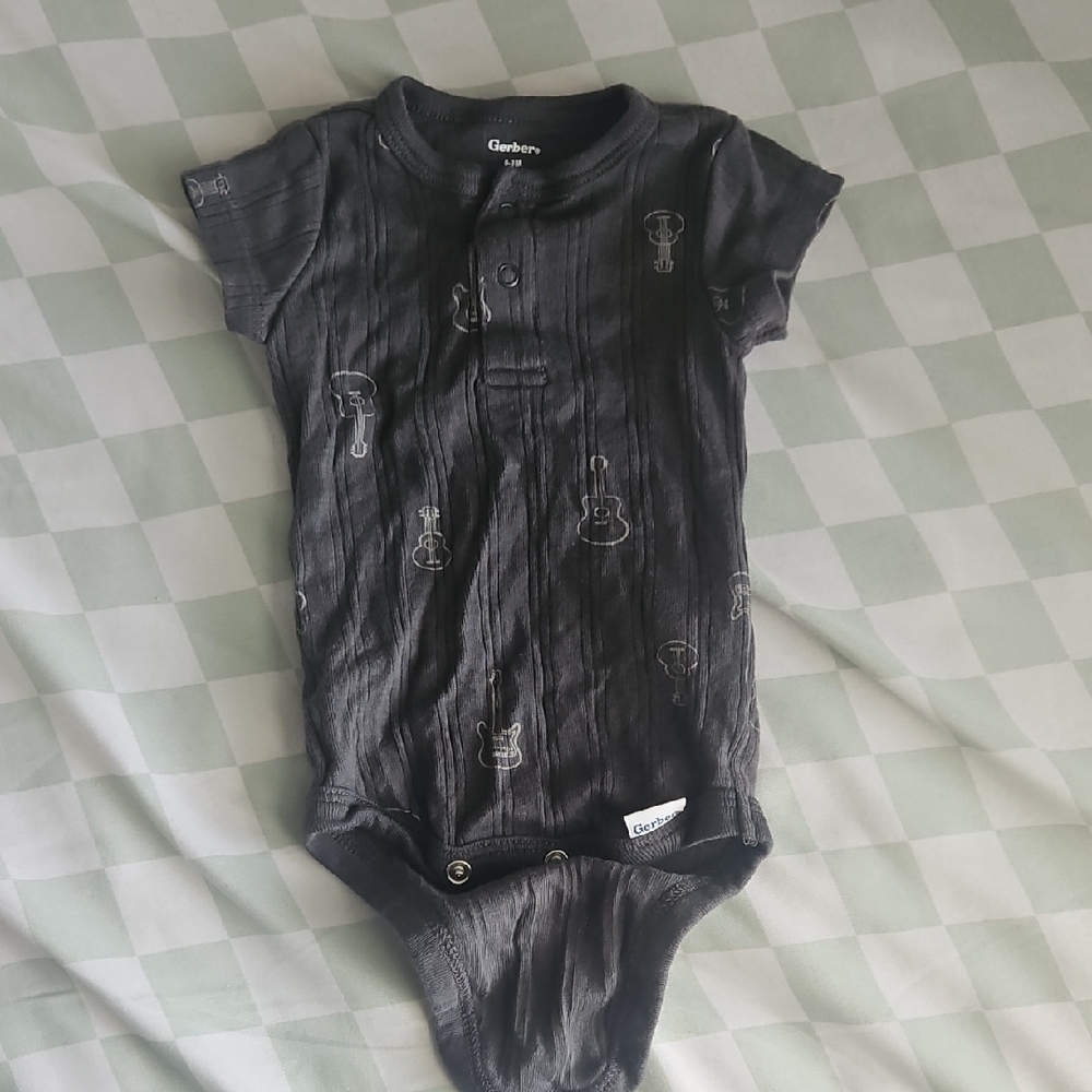Gerber Black Short-Sleeve Guitar-Print One-Piece Bodysuit